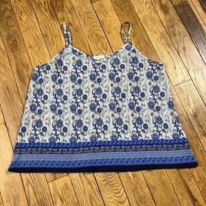 MINE Floral Print Cami Tank Top Blue White Boho Festival Size‎ L